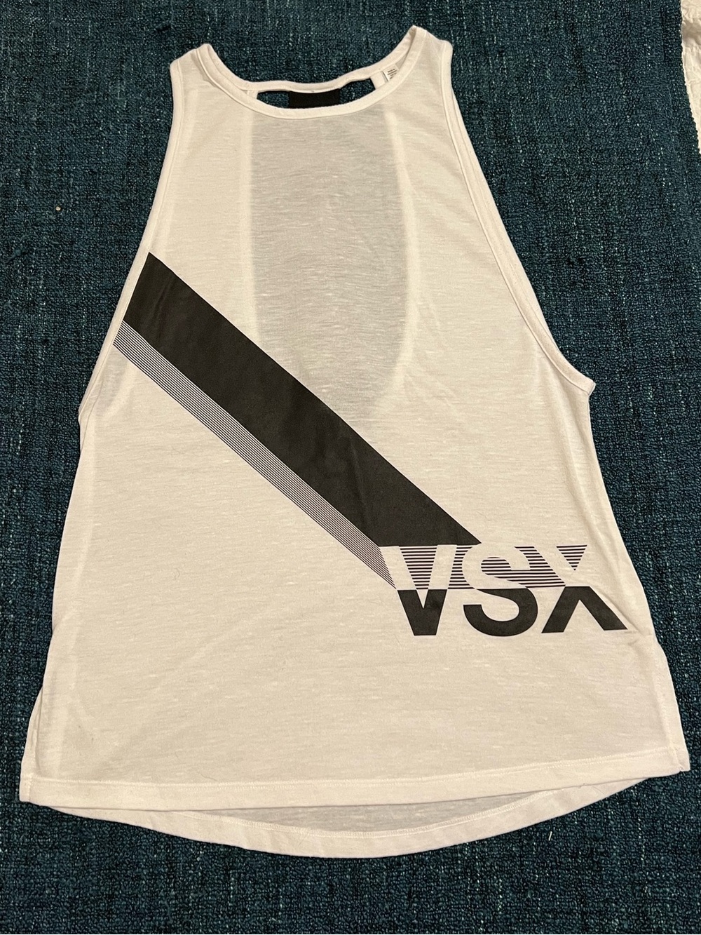 Victorias Secret VSX White Tank Top with Black and Gray Diagonal Graphic